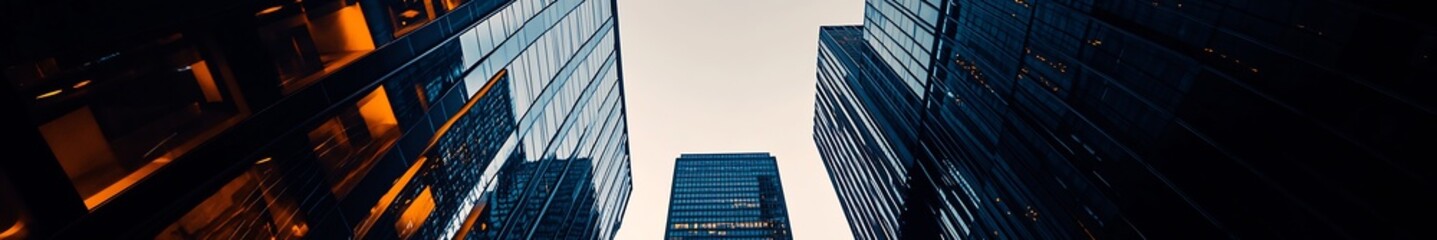 Aufkleber - City Skyline with Tall Glass Buildings Under Dramatic Evening Sky View : Generative AI