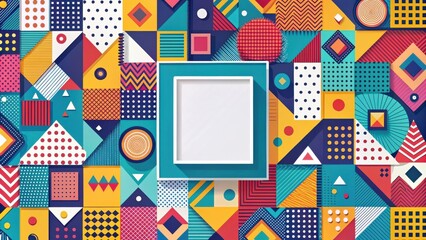 Poster - Vibrant Geometric Pattern Background with Central Blank Frame for Text or Image Presentation