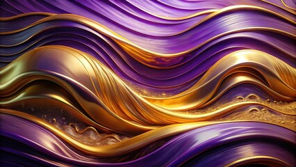 Leinwandbilder - Abstract Gold and Purple Swirling Waves Luxurious Fluid Design