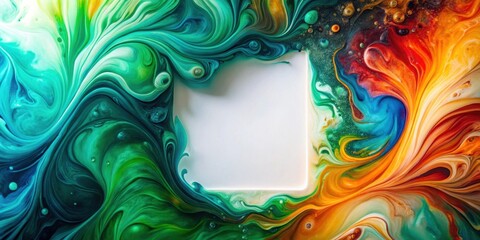 Poster - Abstract Colorful Swirling Paint with a Central Blank Space Ideal for Text or Logo Placement