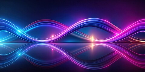 Poster - Abstract Neon Wave Reflections Glowing Swirls of Purple and Blue Light