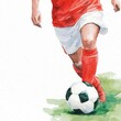 © DonChanu - Watercolor Soccer Player Foot Ball Sports Illustration Red Uniform