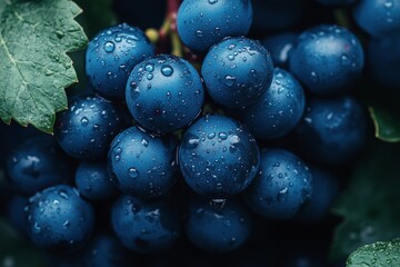 Canvas Print - Freshly harvested grapes with dew in a vineyard during early morning light