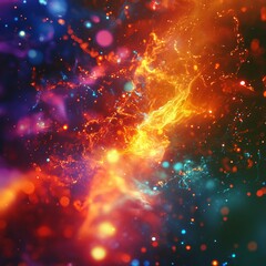 Poster - Colorful Abstract Design Depicting Swirling Patterns of Vibrant Orange, Blue, and Purple Light in a Cosmic Setting With a Variety of Glowing Particles