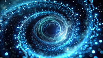 Poster - Abstract swirling blue energy vortex with glowing particles and a dark center