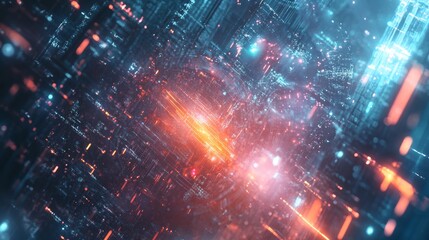 Aufkleber - Vibrant Cyberpunk Landscape With Glowing Lights and Abstract Patterns in a Digital Cityscape at Night