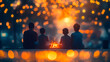 © HaJung - Bokeh digital art of a family gathered around a campfire at dusk. concept as A warm vibrant bokeh image of a family sitting around a glowing campfire at dusk. The blurred lights and soft glow emphasiz