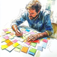 Poster - Creative Brainstorming Session With Colorful Sticky Notes in a Workspace During the Day