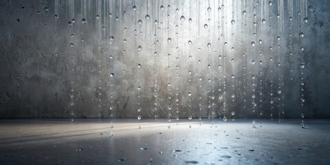 Aufkleber - Water Droplets Cascading onto a Smooth Surface Against a Textured Grey Background