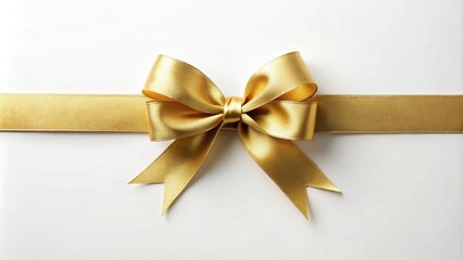 Poster - Elegant gold satin ribbon bow on white background, perfect for gift wrapping or celebratory design