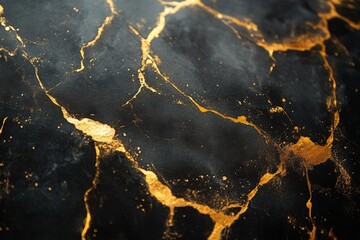 Poster - Elegant black and gold marble texture with intricate veins and contrasts for design projects