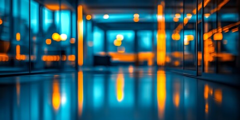 Aufkleber - Stylish Abstract Cityscape with Glowing Blue and Orange Lights in Reflection : Generative AI