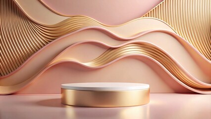 Aufkleber - Elegant Gold and Blush Wave Background with Display Platform