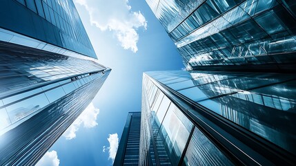 Aufkleber - Metropolis of Glass and Steel Towers Under a Bright Sky : Generative AI