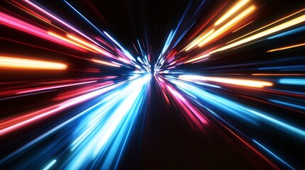 Poster - futuristic neon light streaks shooting through dark space : generative ai