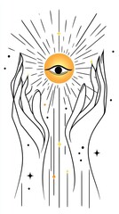 Poster - Hands Embrace Wisdom and Vision With a Radiant Sun in the Background