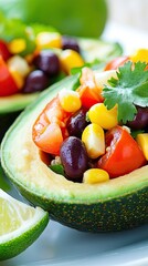 Poster - Colorful Quinoa Salad Enhances Halved Avocados on a Bright White Plate