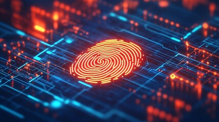Aufkleber - Futuristic Digital Fingerprint Technology on Blue Circuit Background : Generative AI