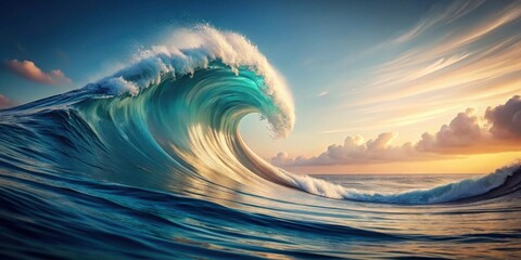 Aufkleber - Majestic Ocean Wave Curving at Sunset, Showing the Power and Beauty of Nature
