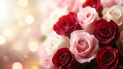 Poster - Elegant Red and Pink Roses with Sparkling Bokeh for Celebrations : Generative AI