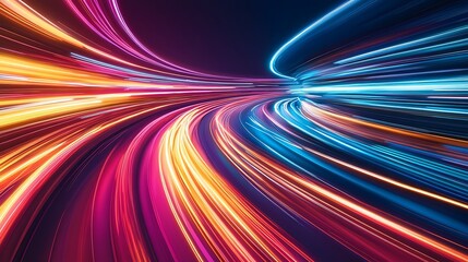 Fototapete - Futuristic Multicolored Light Trails Representing Dynamic Motion : Generative AI