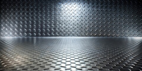 Aufkleber - Reflective Steel Floor and Wall Background with Diamond Plate Texture