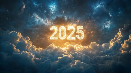 Wall Mural - New Year is coming. Numbr 2025 in the clouds. Empty space for text.