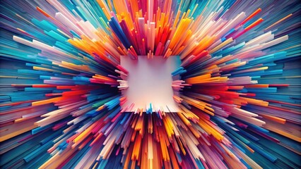 Aufkleber - Vibrant multicolored lines converge towards a central blank space, creating a dynamic and energetic abstract composition ideal for design projects needing a bold visual element.