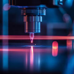 Poster - Precision Laser Cutting Process in a Modern Workshop Showcasing Advanced Technology and Vibrant Colors