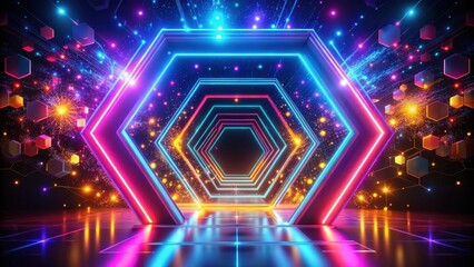 Aufkleber - Vibrant Neon Hexagon Portal Futuristic, Energetic, and Illuminated Gateway to a Sparkling Digital Realm