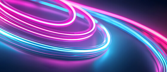 Poster - dynamic neon light trails urban setting digital art nighttime abstract view vivid motion concept for
