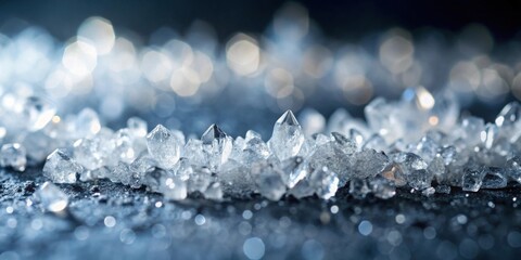 Poster - A cluster of sparkling crystalline formations on a dark surface, illuminated by soft light