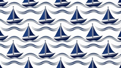 Poster - Nautical Blue Sailboats Seamless Pattern  Elegant Watercraft Design for Fabric, Wallpaper, and Decor