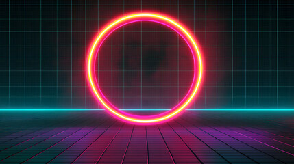 Poster - Vibrant neon circle animation digital space graphic design modern environment dynamic perspective visual art concepts