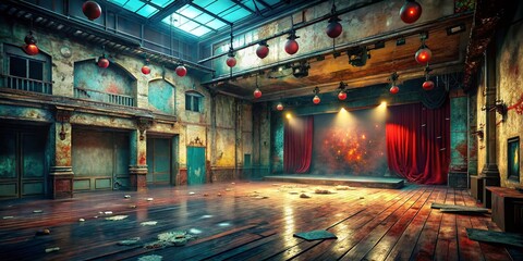 Wall Mural - Abandoned Dance Hall: Red Wax Seal Mystery - 3D Rendered Urban Exploration