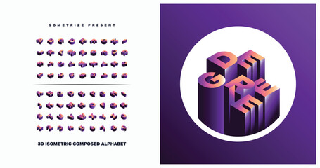 Leinwandbilder - Isometric display font with a vibrant, multicolored design. Typography a to z minimalist alphabet. vector illustration of word