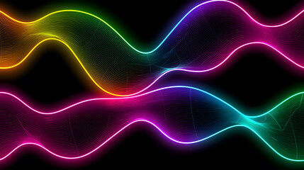 Poster - Dynamic neon wave patterns digital art abstract design dark background vibrant colors modern aesthetic