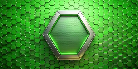 Aufkleber - Abstract Hexagonal Green Metallic Panel with Silver Frame