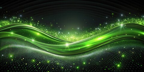 Poster - Abstract Green Energy Wave Background with Sparkling Dust