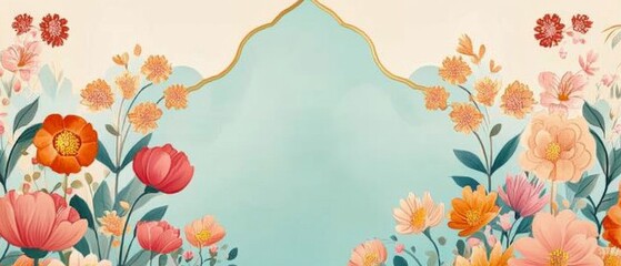 Wall Mural - Illustration of Islamic theme design with floral motives for Ramadhan and Eid Fitri celebration