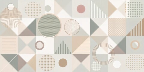 Aufkleber - Subtle Geometric Abstract Design in Earthy Tones Featuring Circles, Triangles, and Squares