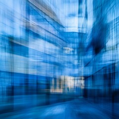 Aufkleber - Dynamic Abstract Image Showcasing a Blur of Blue and Glass Structures in an Urban Setting During Daylight Hours