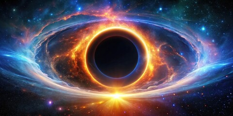 Fototapete - Cosmic Eye A Celestial Ring of Fire and Light Encircling a Dark Void within a Starry Nebula