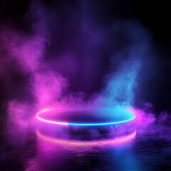 Aufkleber - Colorful Neon Light Ring Surrounded by Colorful Mist Creates an Ethereal and Captivating Atmosphere in a Dark Environment