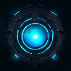 Poster - Futuristic Blue Glowing Circle Design With Dark Background Showcasing Intricate Patterns and Luminous Elements