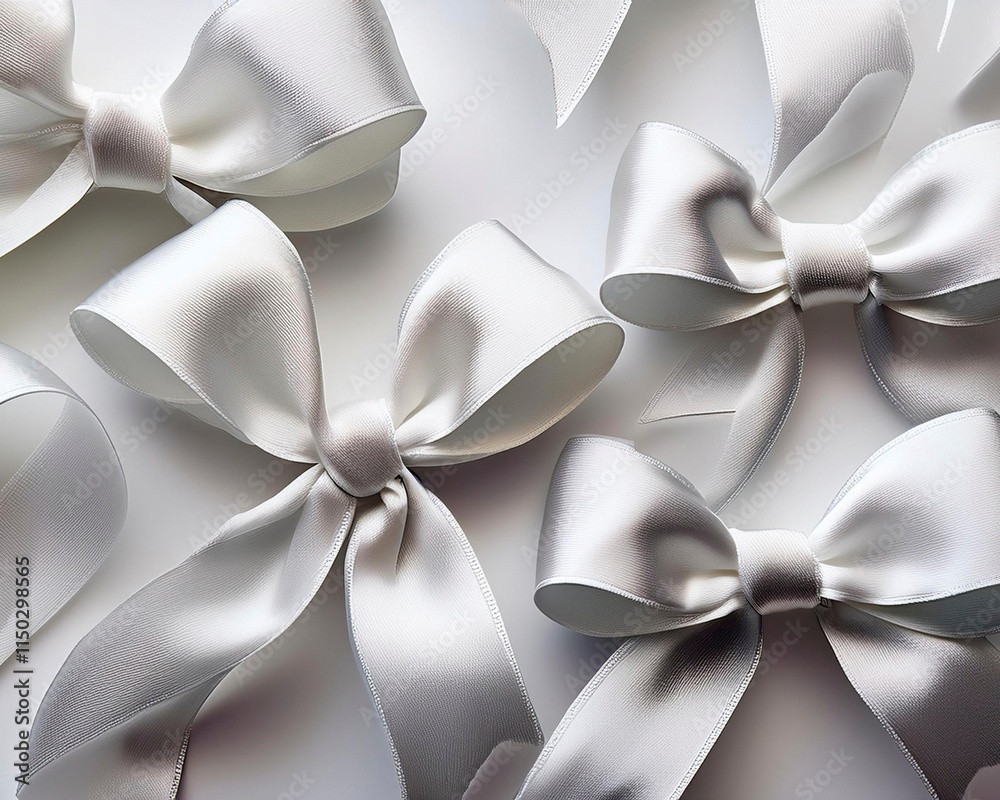 An elegant white ribbon tied into a bow, perfect for packaging gifts ...
