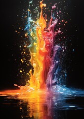 Poster - Colorful Water Splash Creates a Stunning Display in Darkness Highlighting Vibrant Hues and Dynamic Movement in an Artistic Setting