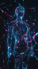Poster - Digital Representation of a Human Figure With Glowing Connections and Data Patterns in a Dark Environment Showcasing Technological Innovation