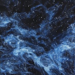 Poster - A Cosmic View of Swirling Blue Gases and Bright Stars in a Vast Night Sky, Showcasing the Beauty of the Universe's Celestial Structures and Phenomena