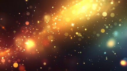 Poster - abstract background with glowing particles and bokeh lights in warm and cool tones.